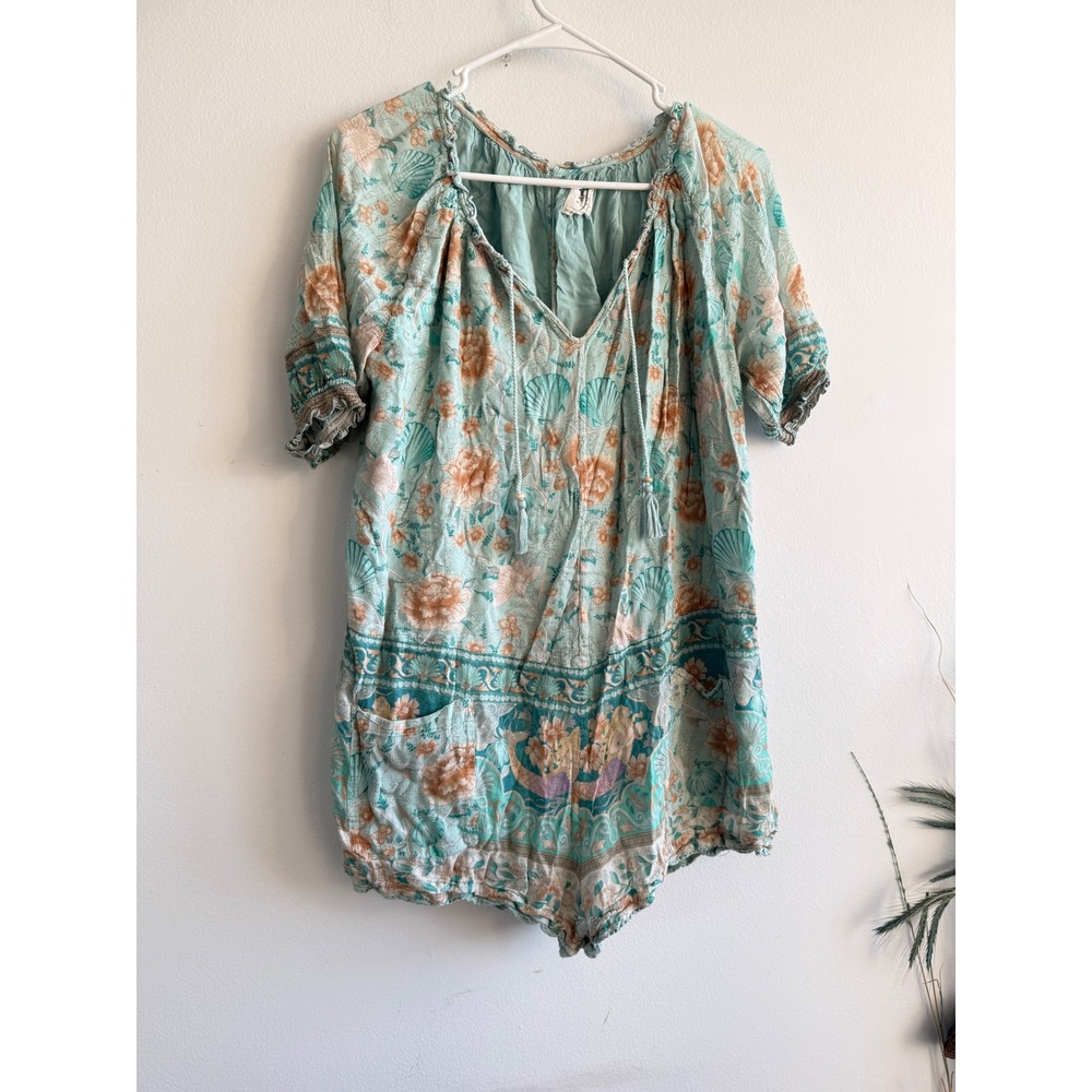 Spell‎ & The Gypsy Collective Mermaid Floral Romper Teal Peach Organic Cotton S